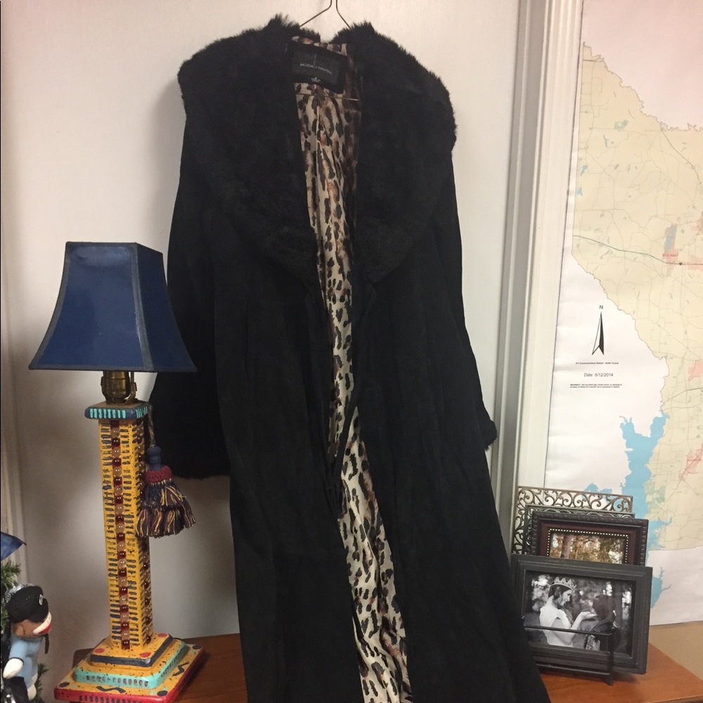 Genuine leather long coat